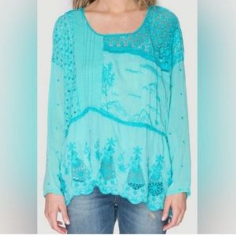 Johnny Was asymmetrical patchwork top